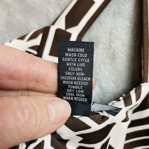 Vtg INC International Concepts Asymmetric Dress Womens XL Brown Aztec Babydoll - Picture 4 of 8